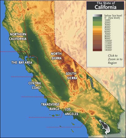 clickable map of California regions with VR scenes