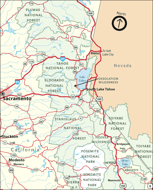 A rough overview map of the Northern Sierras. Shows which parks have panoramic content.