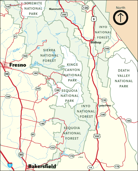 A rough overview map of the Southern Sierras. Shows which parks have panoramic content.